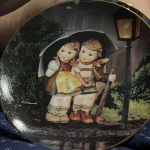 Hummel Decorative Plate with Children Figurines -Black Green. Stormy Weather